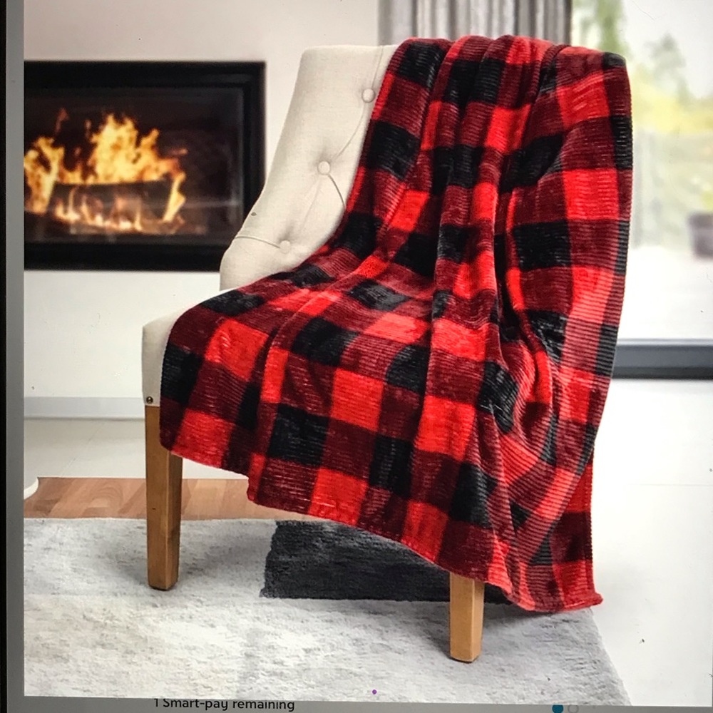 Farmhouse Plaid/Red & Black Plush Throw